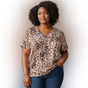 Westbound Women's Brown camo V-Neck Lightweight Top Size 1X